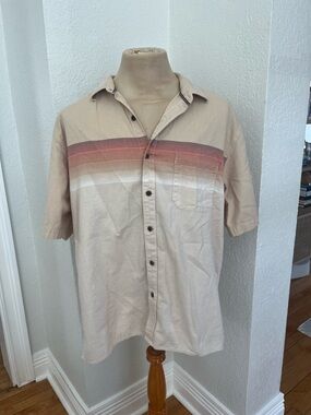 The Territory Ahead Beige Short-Sleeve Button-Up with Sunset Stripe
